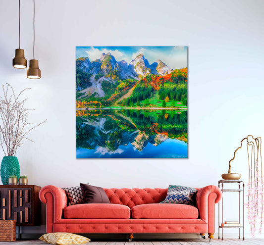 Square Canvas Gosausee Mountain Lake View High Quality Print 100% Australian Made