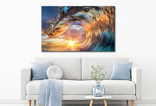 Sunset sunshine wave, sea, beach ,Print 100% Australian Made