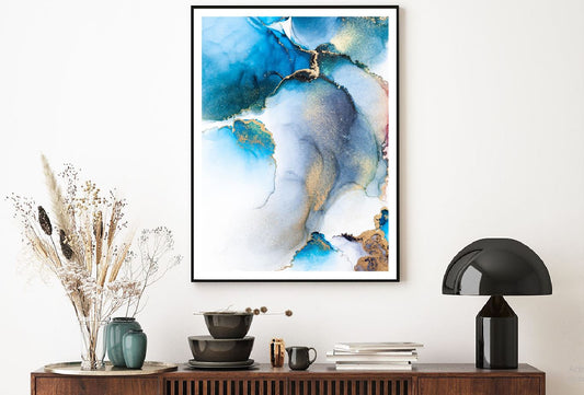 Blue & Gold Splash Fluid Abstract Design Home Decor Premium Quality Poster Print Choose Your Sizes