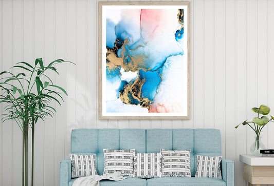 Blue Pink & Gold Fluid Abstract Design Home Decor Premium Quality Poster Print Choose Your Sizes