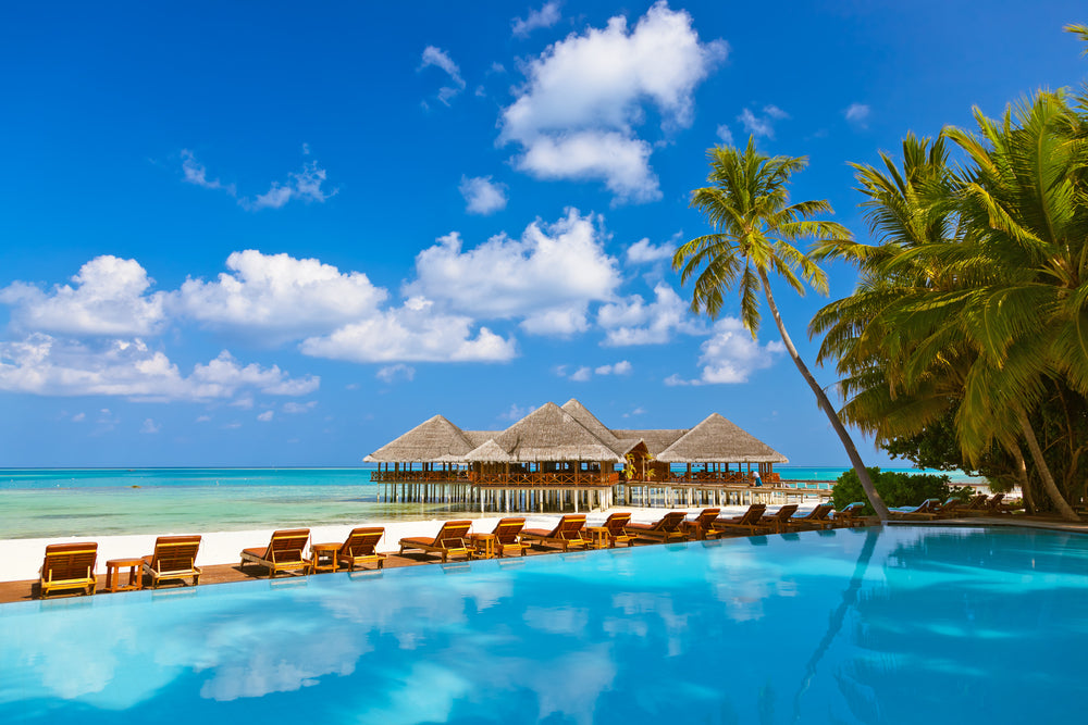 Beach Hut Pool & Sea Scenery View Home Decor Premium Quality Poster Print Choose Your Sizes