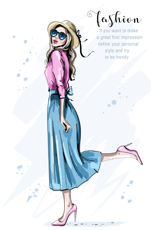 Fashion Lady with Classic Clothes Illustration Print 100% Australian Made