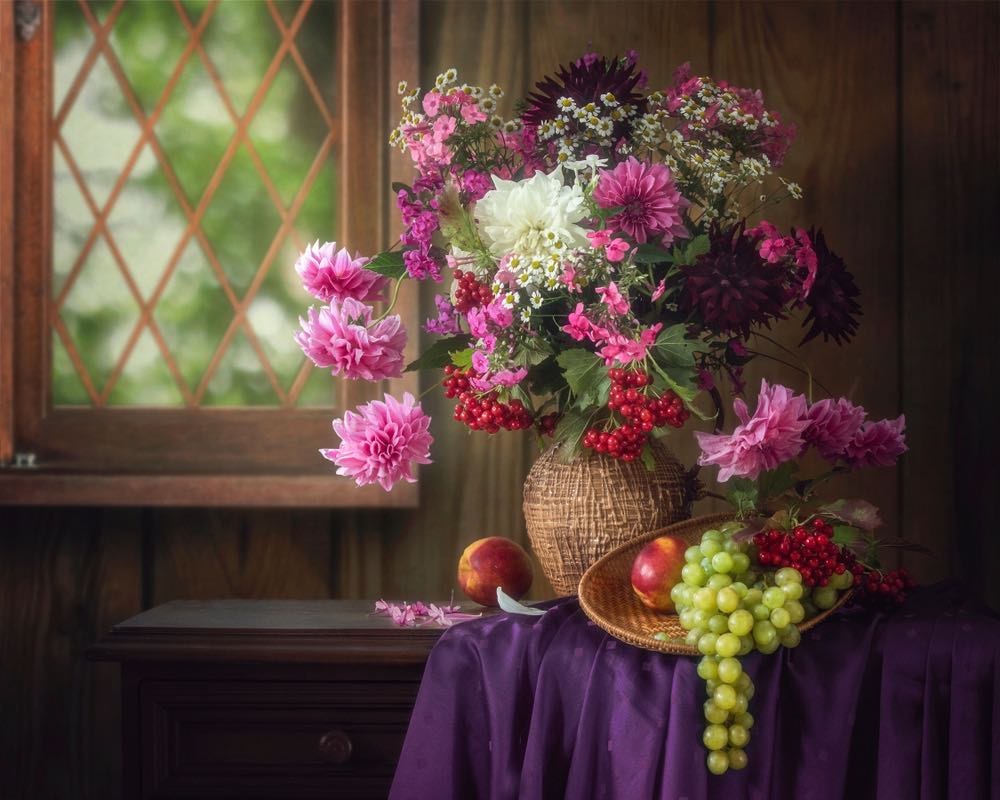 Flower Vase & Fruit Basket View Home Decor Premium Quality Poster Print Choose Your Sizes