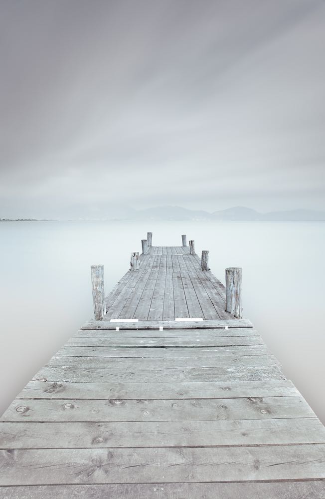 Wooden Pier Over Lake Scenery B&W Photograph Home Decor Premium Quality Poster Print Choose Your Sizes