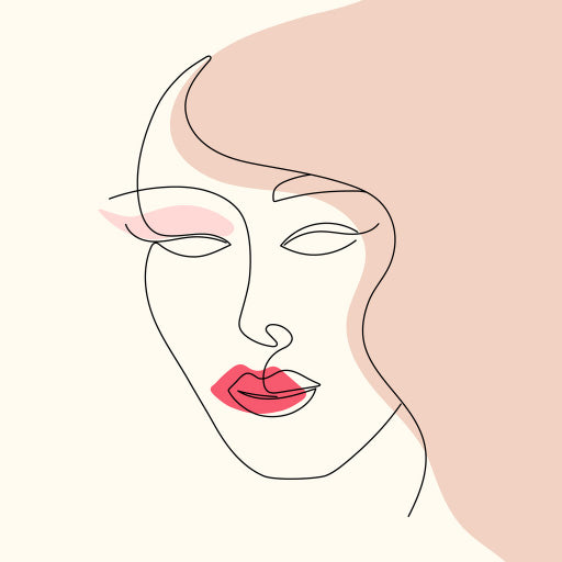 Square Canvas Red Lips & Girl Face Line Art Design High Quality Print 100% Australian Made
