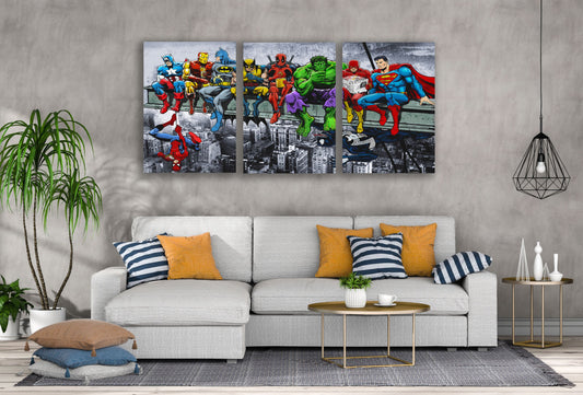 3 Set of Super Heros Vector Kids Digital Art High Quality Print 100% Australian Made Wall Canvas Ready to Hang