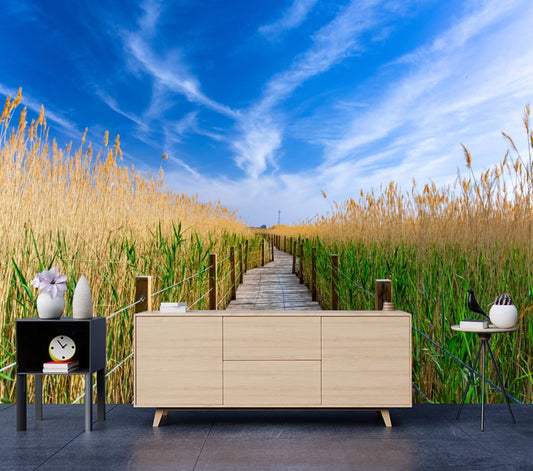 Wallpaper Murals Peel and Stick Removable Wooden Path on Grass High Quality