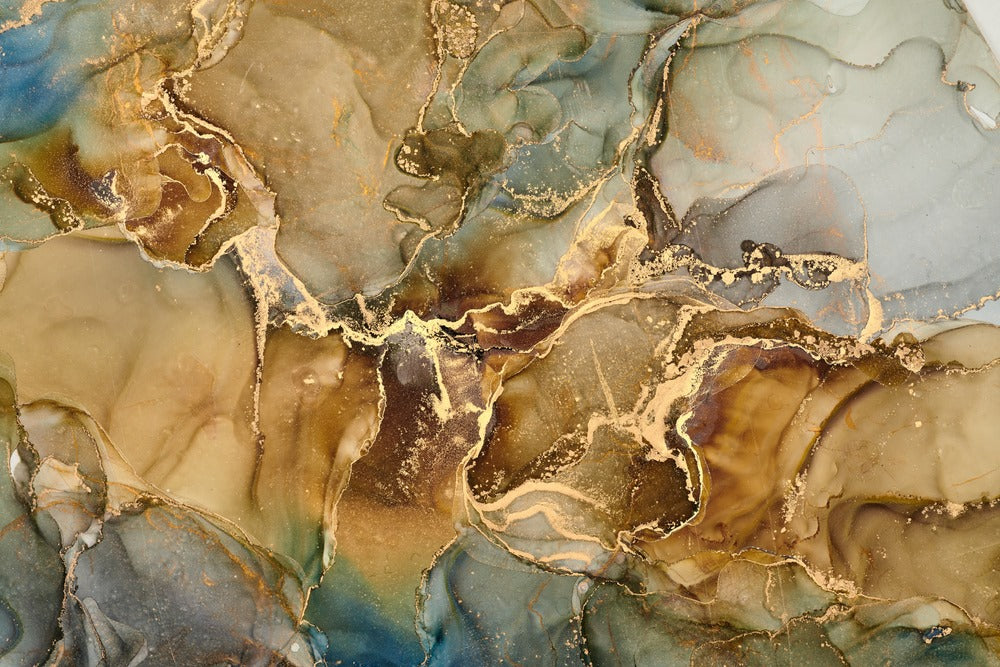 Grey Blue & Gold Abstract Design Print 100% Australian Made