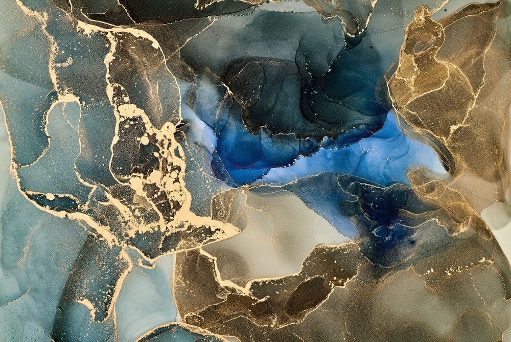 Grey Blue & Gold Abstract Design Print 100% Australian Made