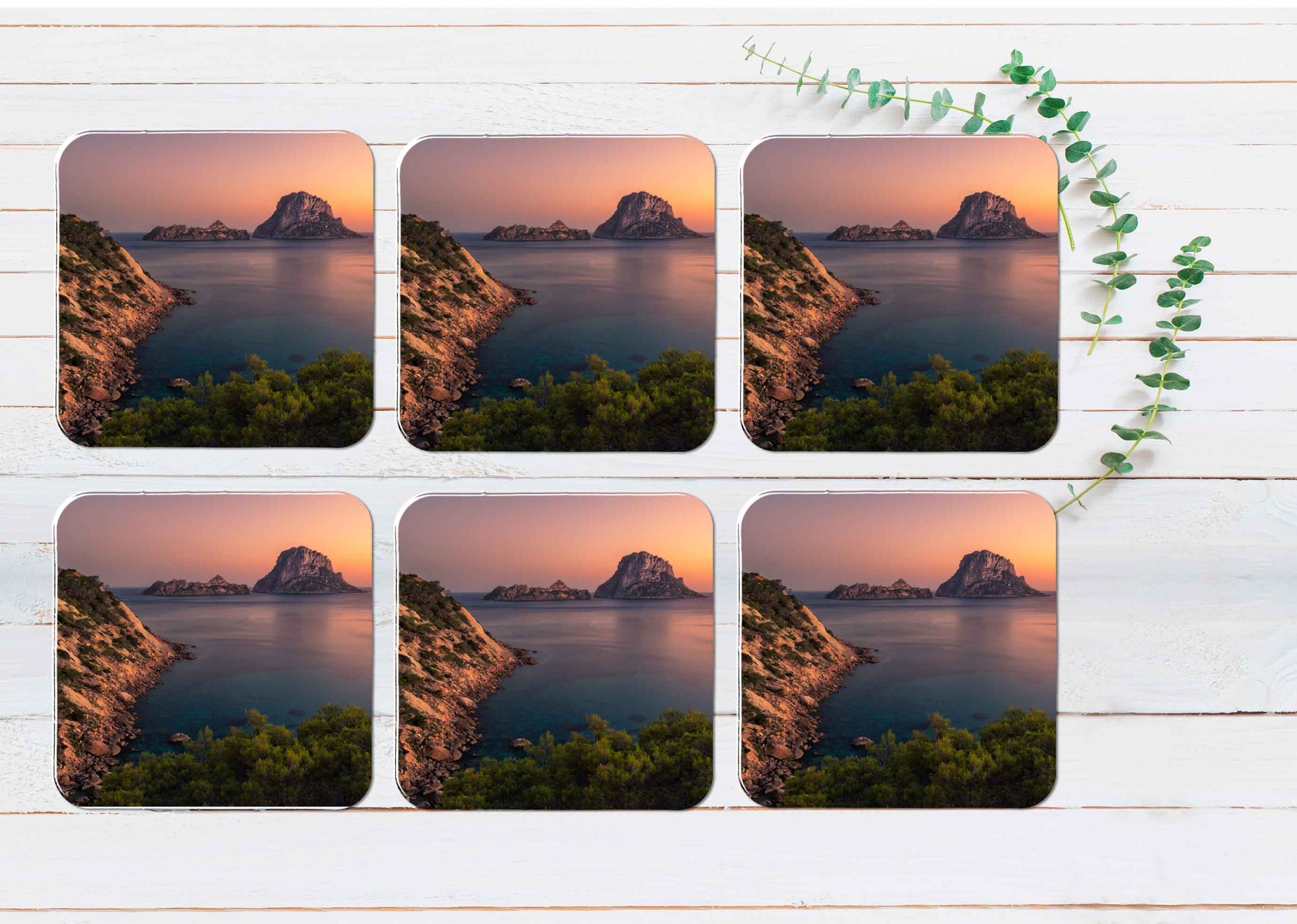 Relaxing Mediterranean Sea in Ibiza Coasters Wood & Rubber - Set of 6 Coasters