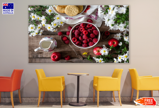 Strawberry & Apples On Table With Flowers Print 100% Australian Made