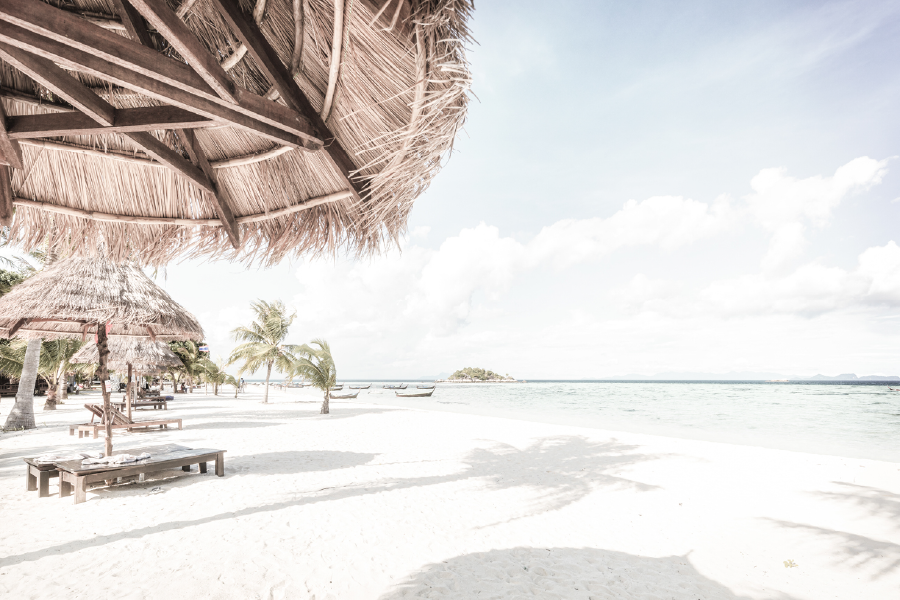 Plam Trees & Beach Huts Sea View Print 100% Australian Made