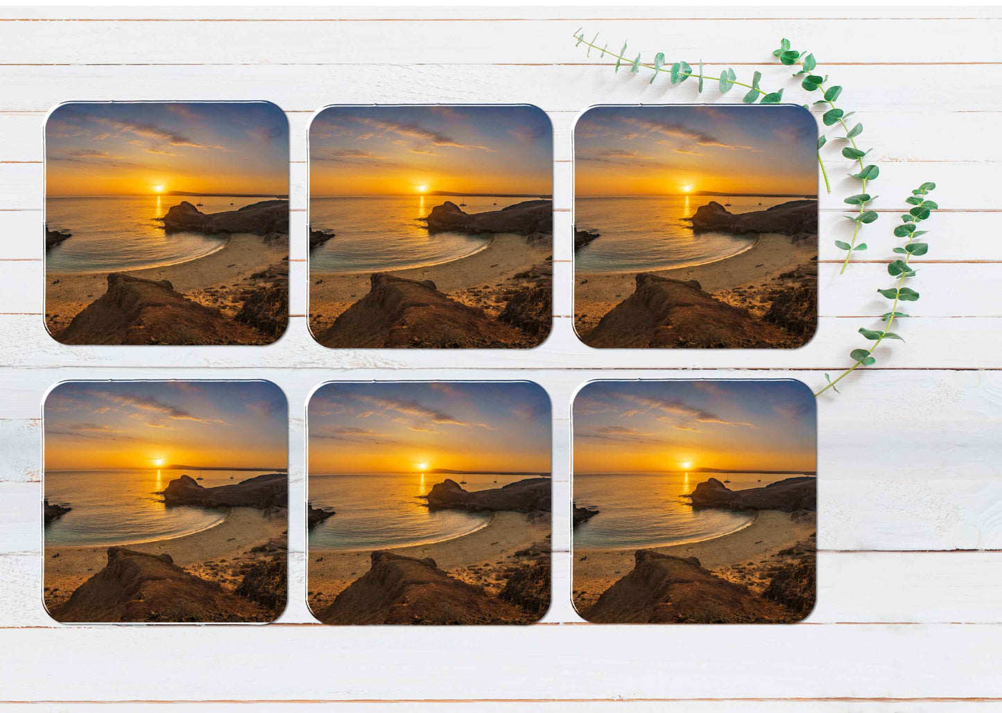 Papagayo Beach on The Lanzarote Coasters Wood & Rubber - Set of 6 Coasters