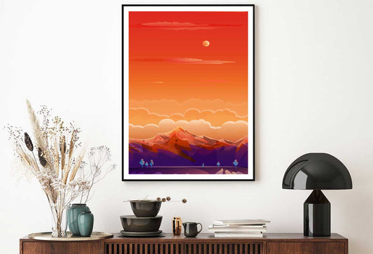 Sunset over Mountain Vector Art Home Decor Premium Quality Poster Print Choose Your Sizes