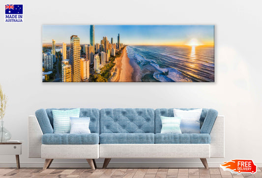 Panoramic Canvas Gold Coast & Beach View Photograph High Quality 100% Australian Made Wall Canvas Print Ready to Hang