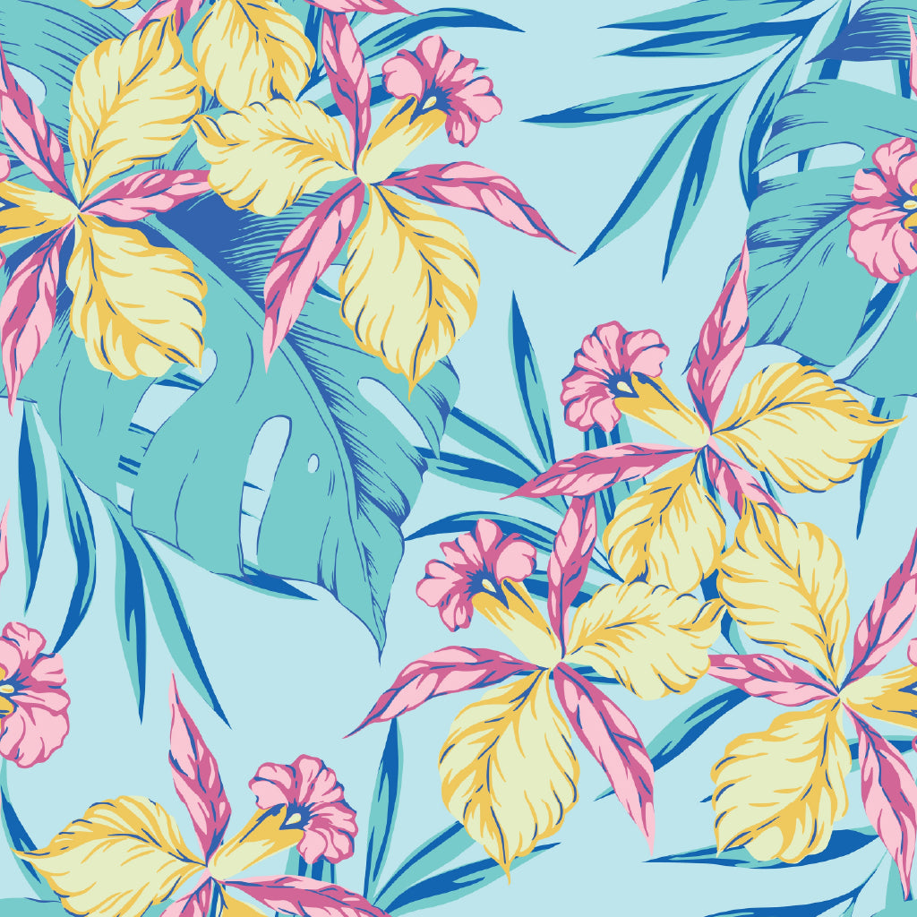 Square Canvas Aloha Flowers & Leaves Vector Art High Quality Print 100% Australian Made