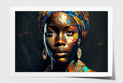 Black Woman with Modern Turban Oil Painting Wall Art Limited Edition High Quality Print Unframed Roll Canvas None
