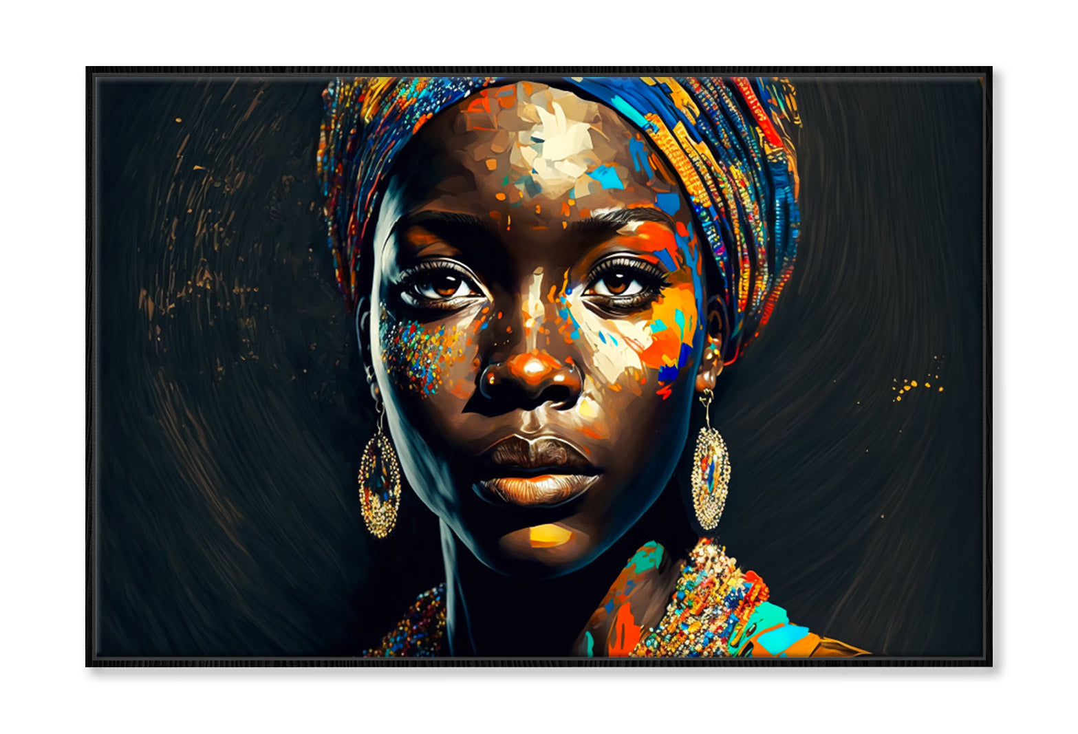 Black Woman with Modern Turban Oil Painting Wall Art Limited Edition High Quality Print Canvas Box Framed Black