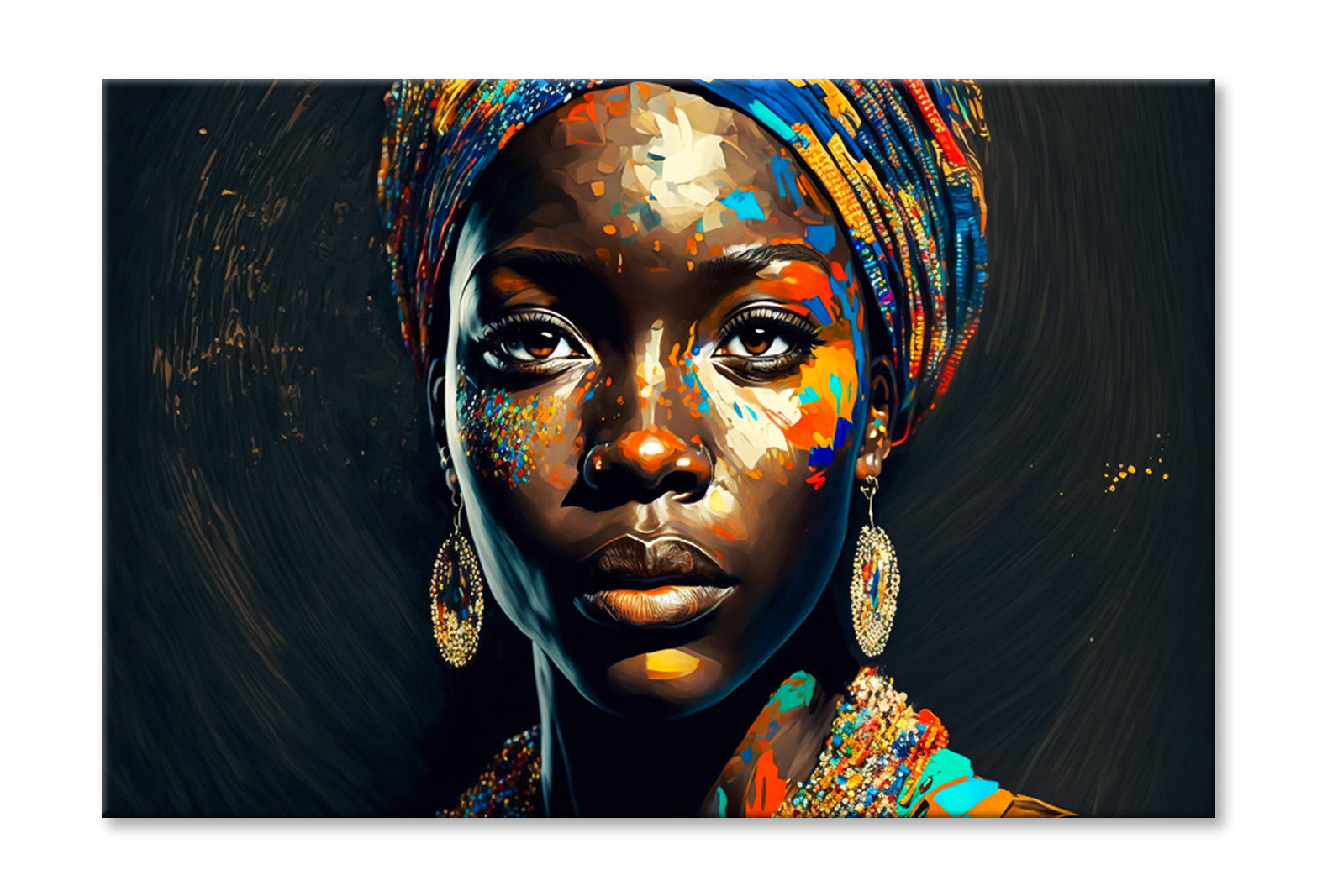 Black Woman with Modern Turban Oil Painting Wall Art Limited Edition High Quality Print Stretched Canvas None