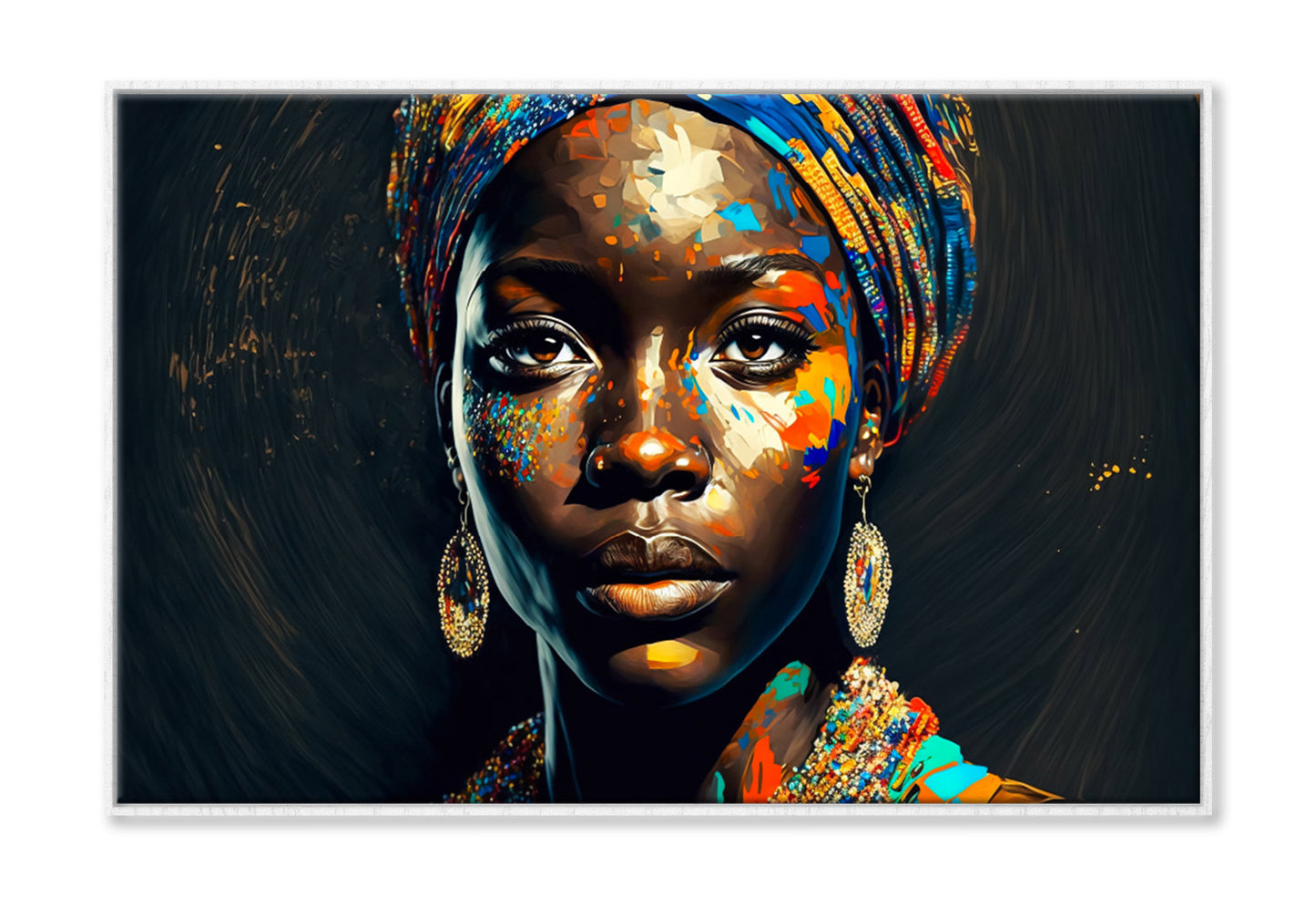 Black Woman with Modern Turban Oil Painting Wall Art Limited Edition High Quality Print Canvas Box Framed White