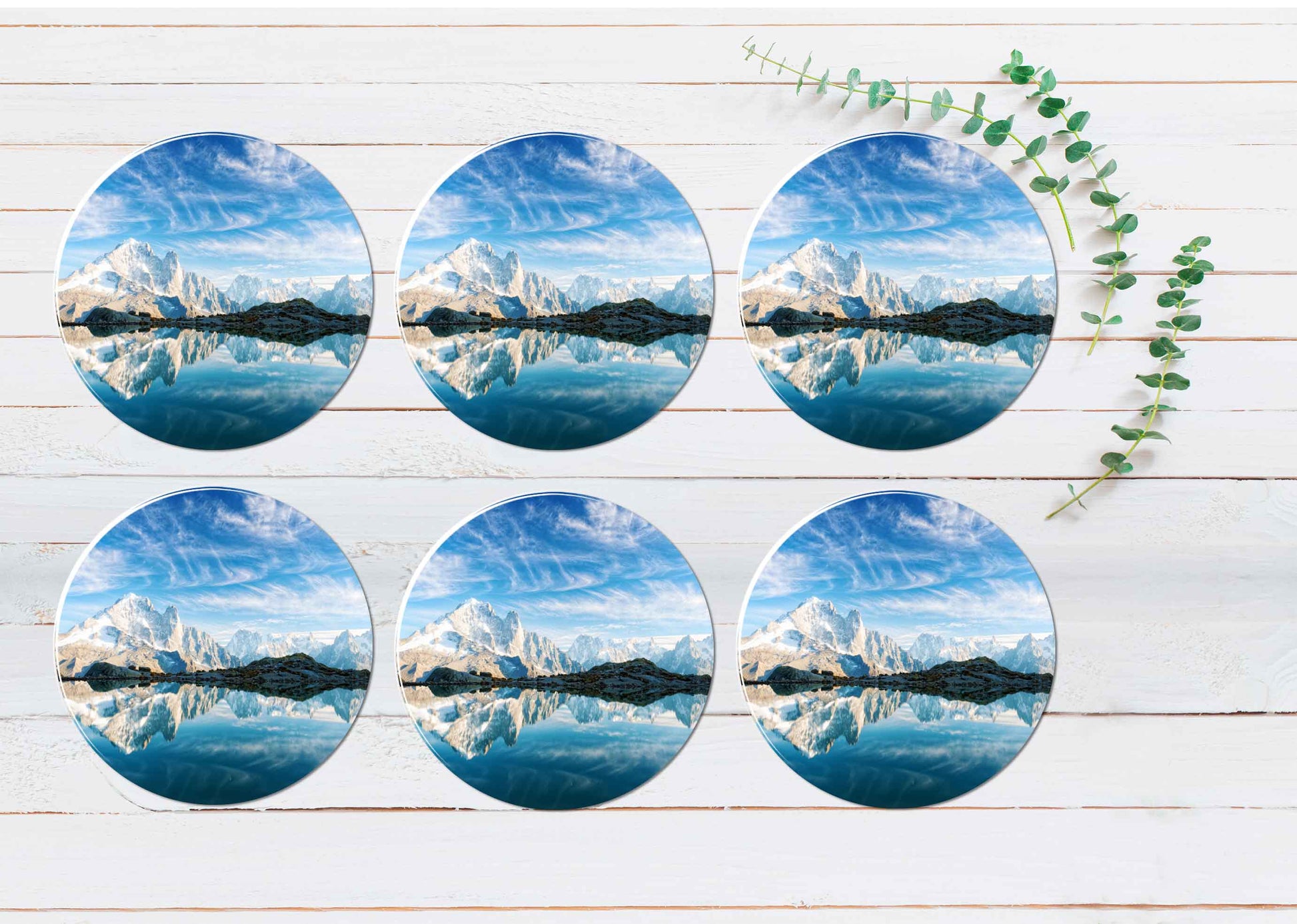 Clear Water & Sky Reflection on Lake Coasters Wood & Rubber - Set of 6 Coasters