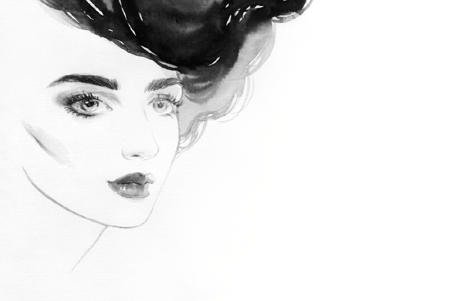 Young Girl with Makeup B&W Abstract Watercolor Painting Print 100% Australian Made