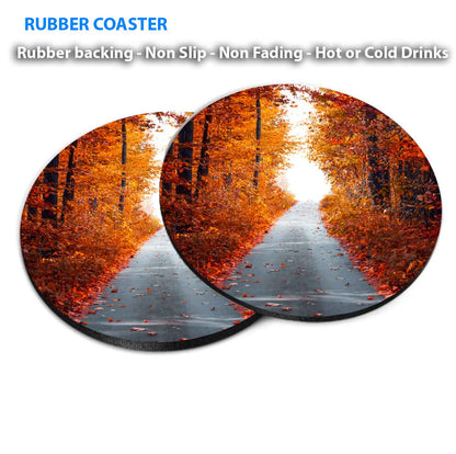 Asphalt Road With Fallen Leaves Coasters Wood & Rubber - Set of 6 Coasters