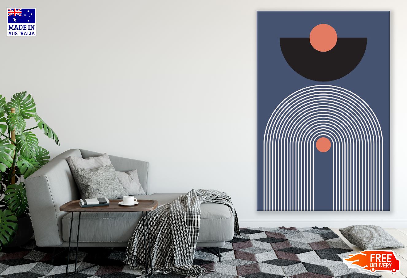 Red Circles Geometric Line Art Abstract Design Print 100% Australian Made