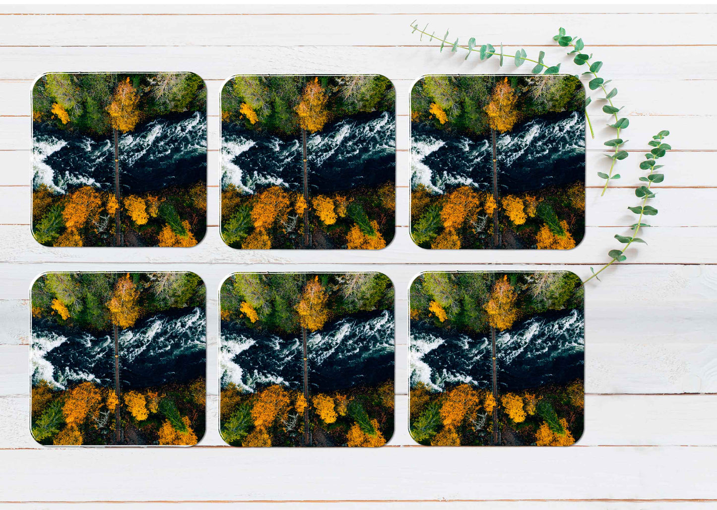 River With Suspension Bridge in Finland Coasters Wood & Rubber - Set of 6 Coasters