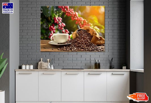 Cup Coffee with Coffee Beans View Photograph Print 100% Australian Made