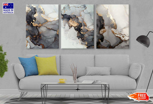 3 Set of Black & Gold Grey Abstract Design High Quality Print 100% Australian Made Wall Canvas Ready to Hang