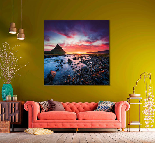 Square Canvas Sunset Over Waterfalls With Sunset High Quality Print 100% Australian Made