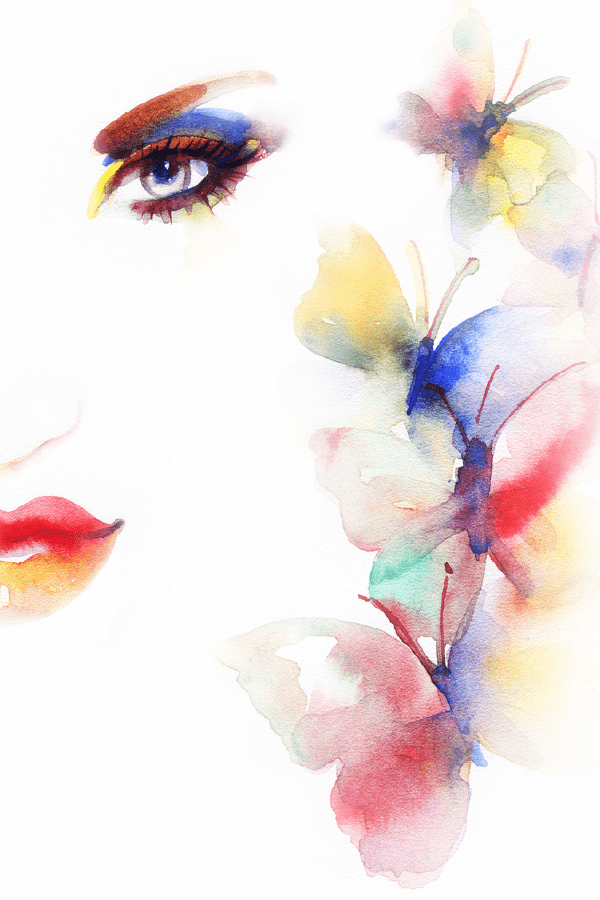 Woman Face with Butterflies Watercolor Painting Print 100% Australian Made