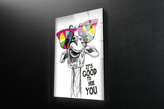 It's Good To See You Quote & Camel with Sunglasses Vector Art Acrylic Glass Print Tempered Glass Wall Art 100% Made in Australia Ready to Hang