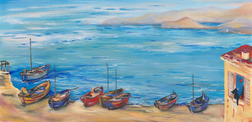 Beach & Boats Watercolour Painting Print 100% Australian Made