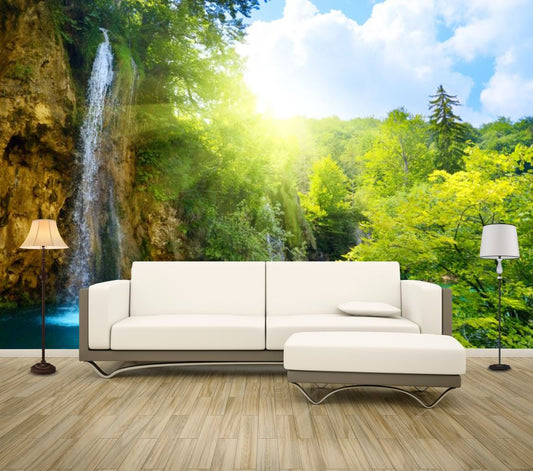 Wallpaper Murals Peel and Stick Removable Stunning Waterfall & Forest High Quality
