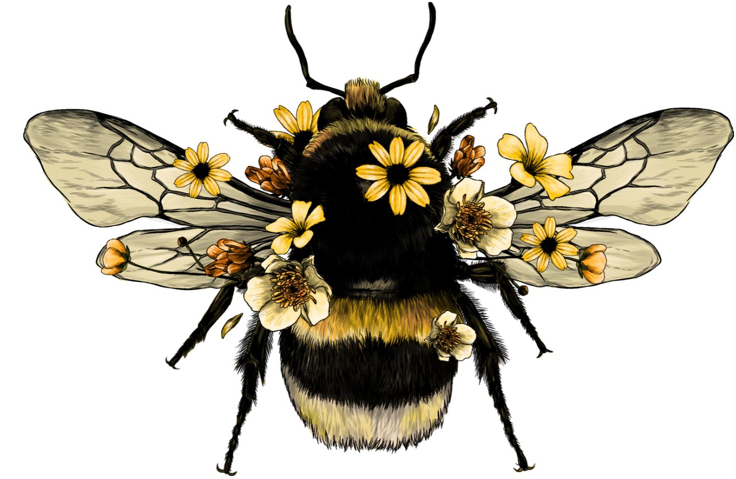 Bee with Flowers Vector Painting Home Decor Premium Quality Poster Print Choose Your Sizes