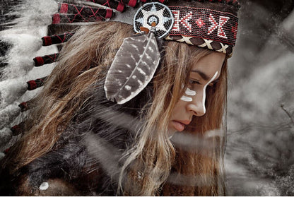 Native Indian Girl with Feather Headdress Print 100% Australian Made