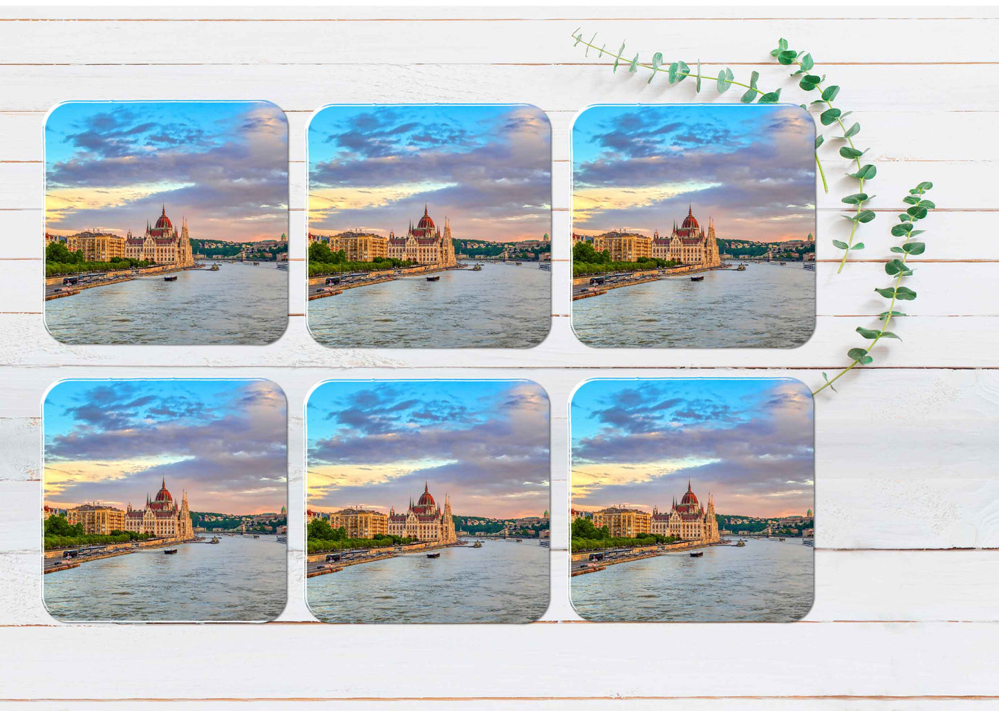 The Hungarian Parliament Building Coasters Wood & Rubber - Set of 6 Coasters