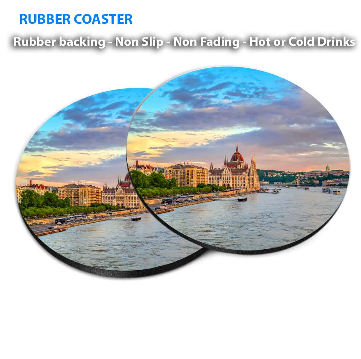 The Hungarian Parliament Building Coasters Wood & Rubber - Set of 6 Coasters