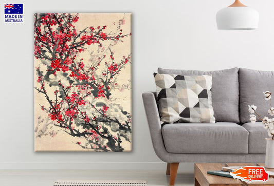 Red Floral Tree Watercolour Painting Print 100% Australian Made