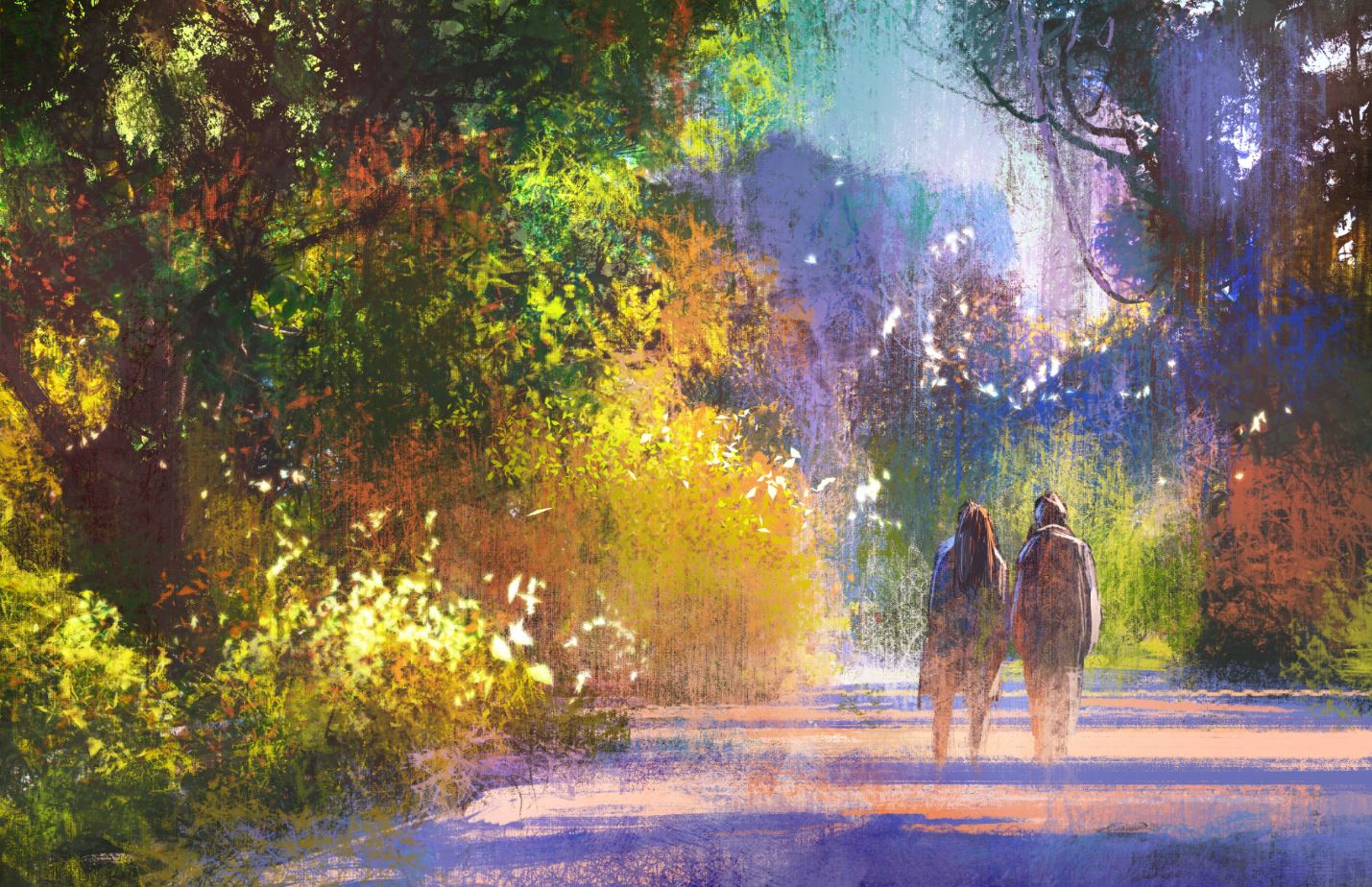 Couple Walking on Road Painting Home Decor Premium Quality Poster Print Choose Your Sizes