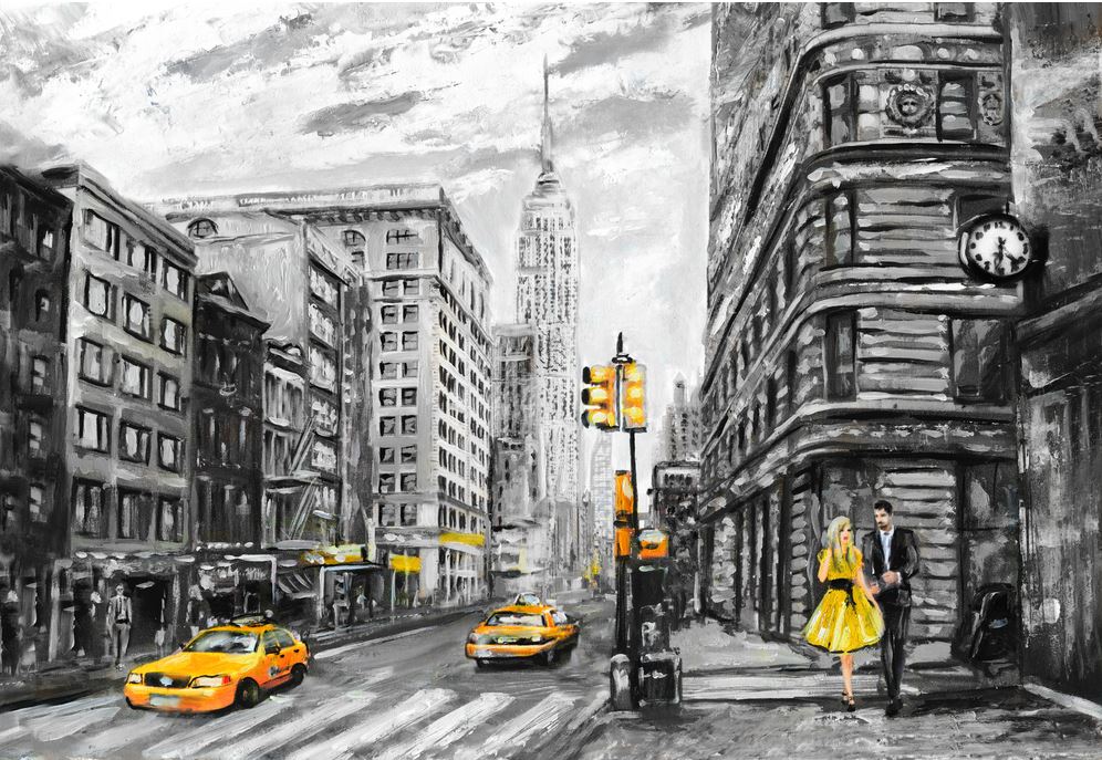City Street Scenery B&W Painting Home Decor Premium Quality Poster Print Choose Your Sizes