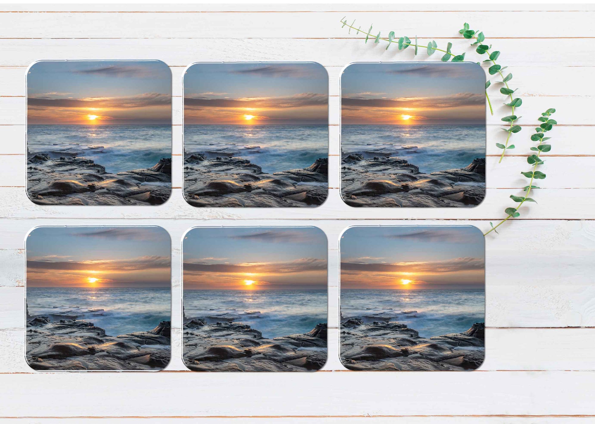 North Avoca Beach Sunrise Australia Coasters Wood & Rubber - Set of 6 Coasters