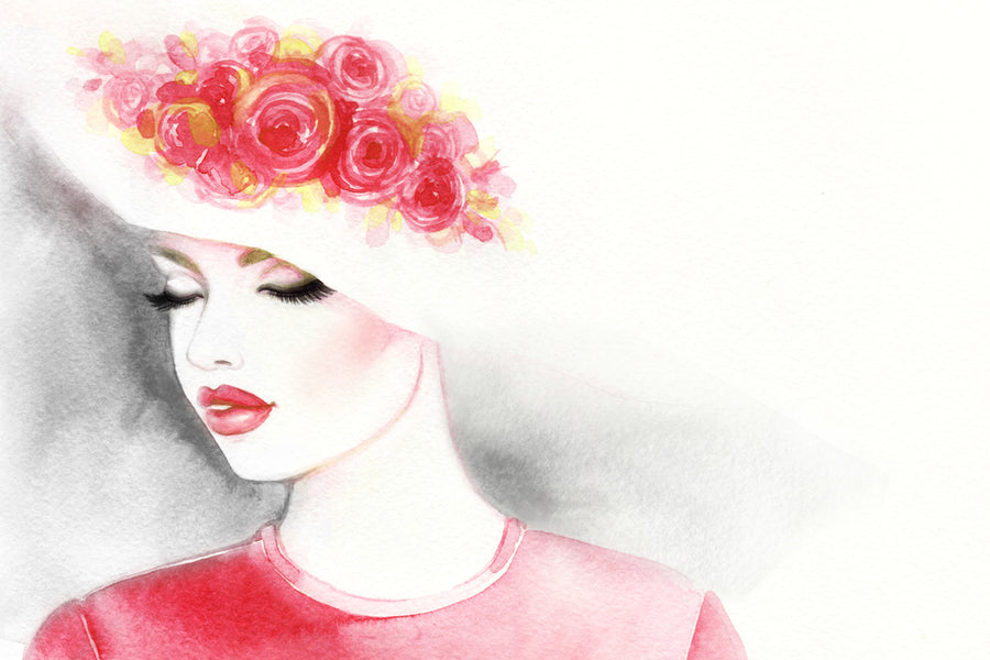 Woman with Red Rose Hat Abstract Watercolor Painting Print 100% Australian Made