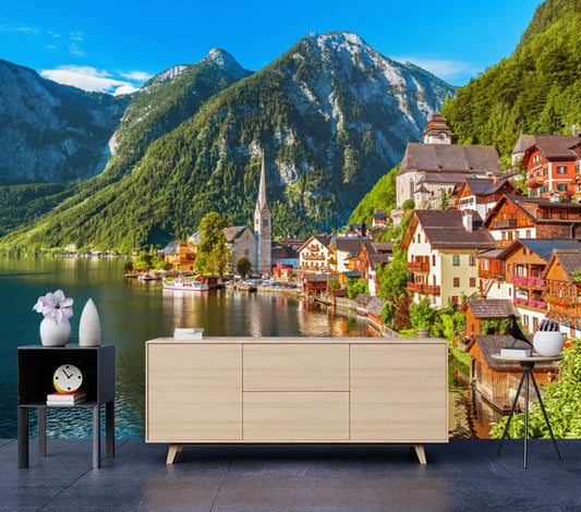 Wallpaper Murals Peel and Stick Removable Hallstatt Mountain Village in the Austrian Alps High Quality