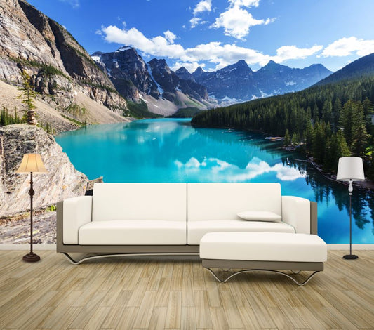 Wallpaper Murals Peel and Stick Removable Moraine Lake with Snow-covered Peaks Canada High Quality