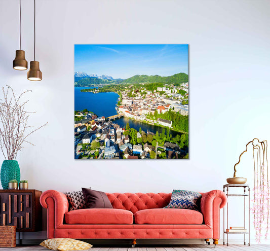 Square Canvas Gmunden Town Lakeside With Buildings High Quality Print 100% Australian Made