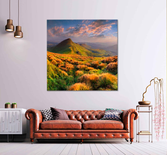 Square Canvas Summer Mountains With Sunrise High Quality Print 100% Australian Made