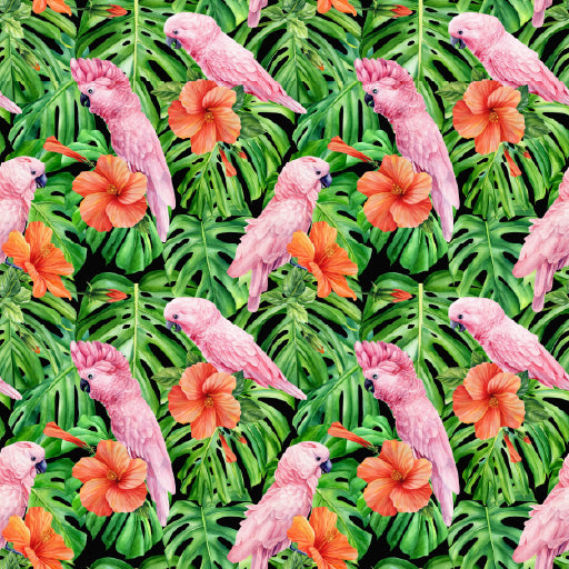 Square Canvas Pink Parrot & Flowers Vector Design High Quality Print 100% Australian Made